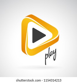 Play logo template. Digital icon. Music or video creative symbol. Media concept. 3D colorful emblem. Vector design illustration.