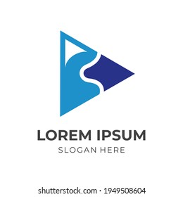 play logo template with flat blue color style