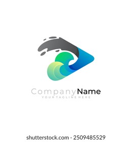 Play logo with water wave design combination, triangle logos