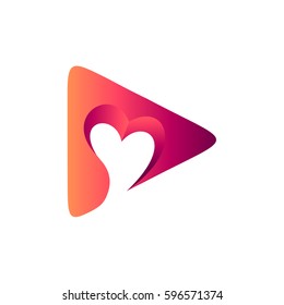 Play Love Logo. Heart Shape Inside Play Button