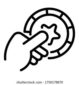 Play lucky coin icon. Outline play lucky coin vector icon for web design isolated on white background