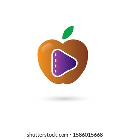 Play media in apple logo, Entertainment and media logo design, logo for Media company or film production studio, vector template