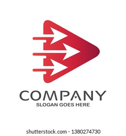 Play Media With Arrow Logo Vector