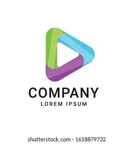 Play Media Button Arrow Symbol Logo Template. Material design, origami flat style.