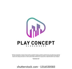 Play Media City logo design concept. Stats Play logo template vector. Icon Symbol