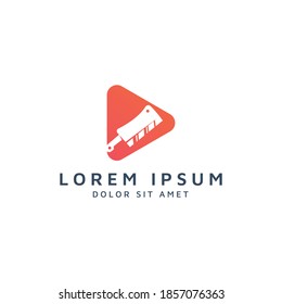 diseño del logotipo del espacio para reproducción de medios y cuchillos negativos