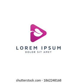 play media and leaf negative space logo design