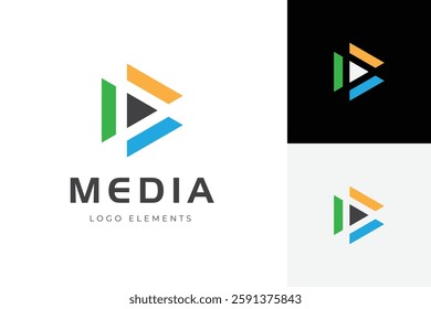 Play Media Logo with Play button graphic symbol for multimedia vector logo illustration
