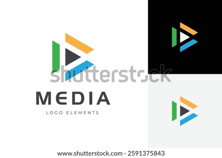 Play Media Logo with Play button graphic symbol for multimedia vector logo illustration