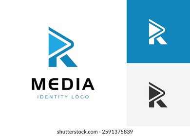 Play Media Logo with letter R Play button graphic symbol for multimedia vector logo illustration