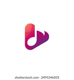 play media with melody notes combination in flat design logo style