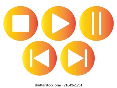 Play media orange color button icons. Music and video forward click shape symbol. Push arrow start player. Vector illustration