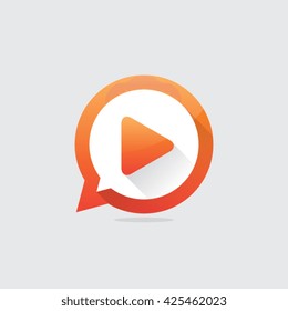 Play Media Speech Bubble Icon With Long Shadow