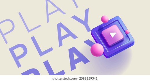Play, modern banner with a realistic play button, 3D. For concepts of audio-video playback of your favorite content. Modern banner. Vector