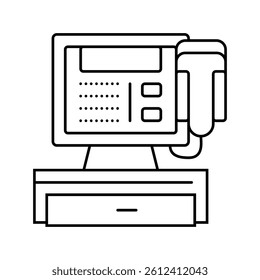 play money cash register toy baby line icon vector. play money cash register toy baby sign. isolated contour symbol black illustration