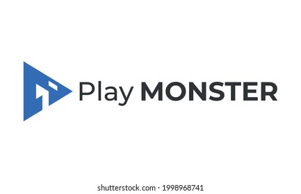 Juega el logo monstruo, forma triangular azul agresiva y furiosa. diseño sencillo, moderno y minimalista. Diseño del logotipo del vector 