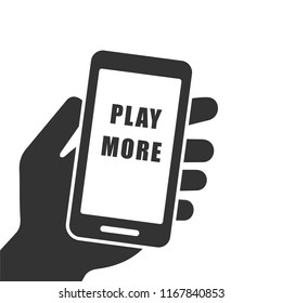 Play more. White background, flat design.