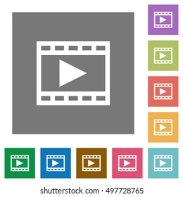 Play movie flat icon set on color square background.