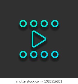 Play movie, linear outline icon. Colorful logo concept with soft shadow on dark background. Icon color of azure ocean