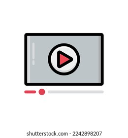 Play multimedia film cartoon style vector flat icon isolated on white background