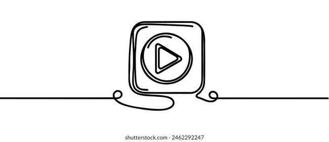 Play, multimedia sign line continuous drawing vector. One line Play, multimedia vector background.