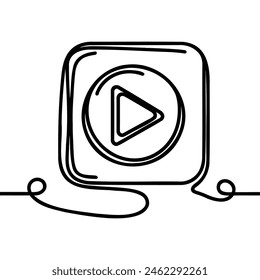 Play, multimedia sign line continuous drawing vector. One line Play, multimedia vector background.