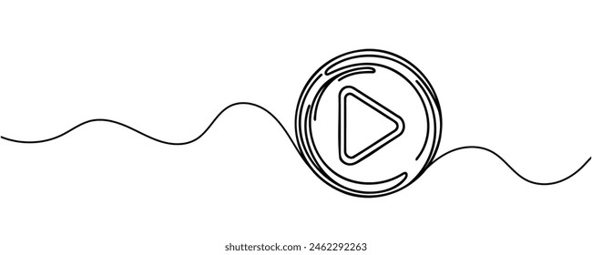 Play, multimedia sign line continuous drawing vector. One line Play, multimedia vector background.
