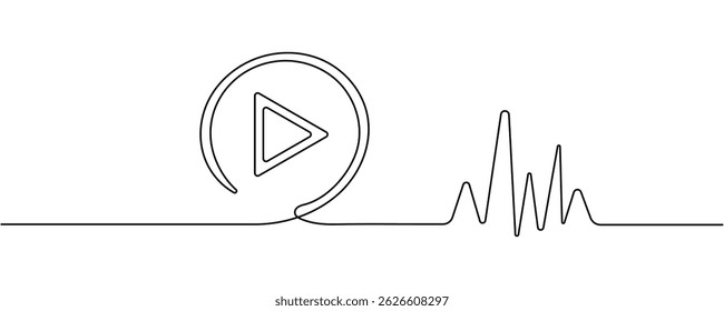 Play, multimedia sign line continuous drawing vector. One line Play, multimedia vector background. Play, multimedia icon. Continuous outline of Play, multimedia. Linear Plays design. Editable stroke