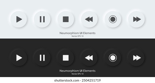 Multimediabild wiedergeben. Ein Satz von Tasten mit Multimediasymbolen. 3D-Neumorphismus-Design-Stil für Apps, Websites und Schnittstellen. UI-UX. Vektorgrafik.