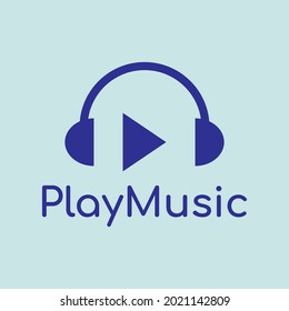play music flat icon logo, this logo is symbolized by a headset with music playing