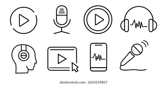 Play music icon set editable stroke 