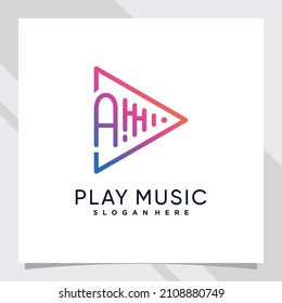Play music logo design initial letter a with line art and creative concept