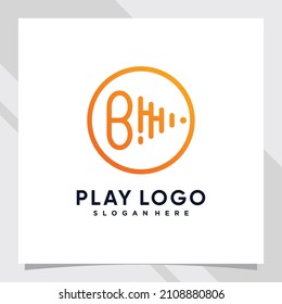 Play music logo design initial letter b with line art and creative concept