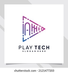 Play music logo design initial letter a with line art and creative concept