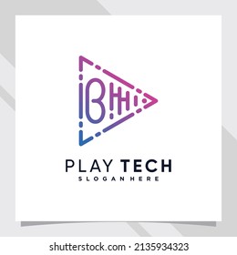 Play music logo design initial letter b with line art and creative concept