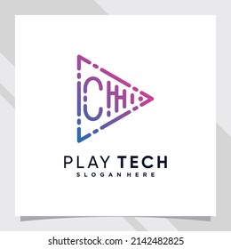 Play music logo design initial letter c with line art and creative concept