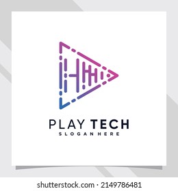 Play music logo design initial letter h with line art and creative concept