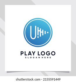 Play music logo design initial letter u with line art and creative concept