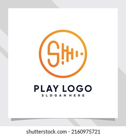 Play music logo design initial letter s with line art and creative concept
