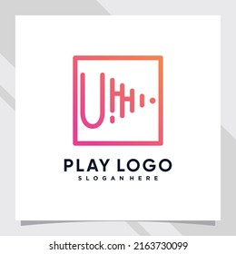 Play music logo design initial letter u with line art and creative concept