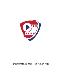 Play music sound button and video film strips logo vector template.