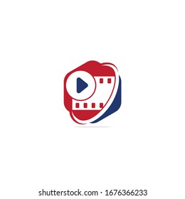 Play music sound button and video film strips logo vector template.