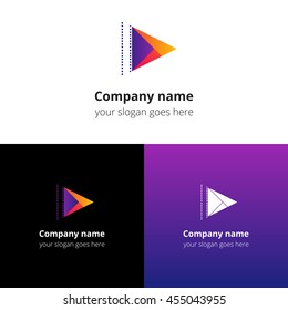 Play music sound button and video movie film strips flat logo icon vector template. Abstract symbol and button with colorful gradient for music, cinema, television, industrial service or company.