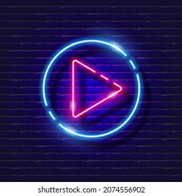 Play neon icon. Music glowing sign. Music concept. Vector illustration for Sound recording studio design, advertising, signboards, vocal studio