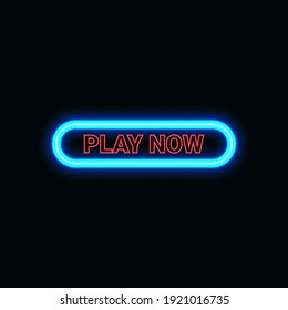 Play now button neon icon for website and UI material. vector illustration