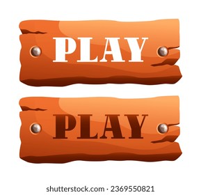 Play Now Buttons. Wooden buttons. Vector clipart isolated on white background.