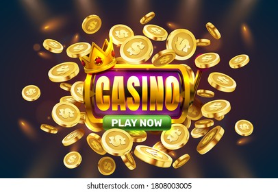 Spielen Sie jetzt Casino Slots goldene Münzen, Casino Spielautomat, Nachtjackpot Vegas. Vektorgrafik