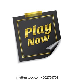 Play Now Golden Sticky Notes Vector Icon Design