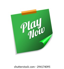 Play Now Green Sticky Notes Vector Icon Design