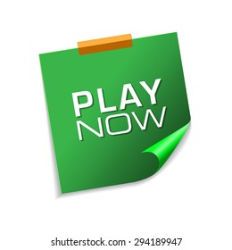 Play Now Green Sticky Notes Vector Icon Design
